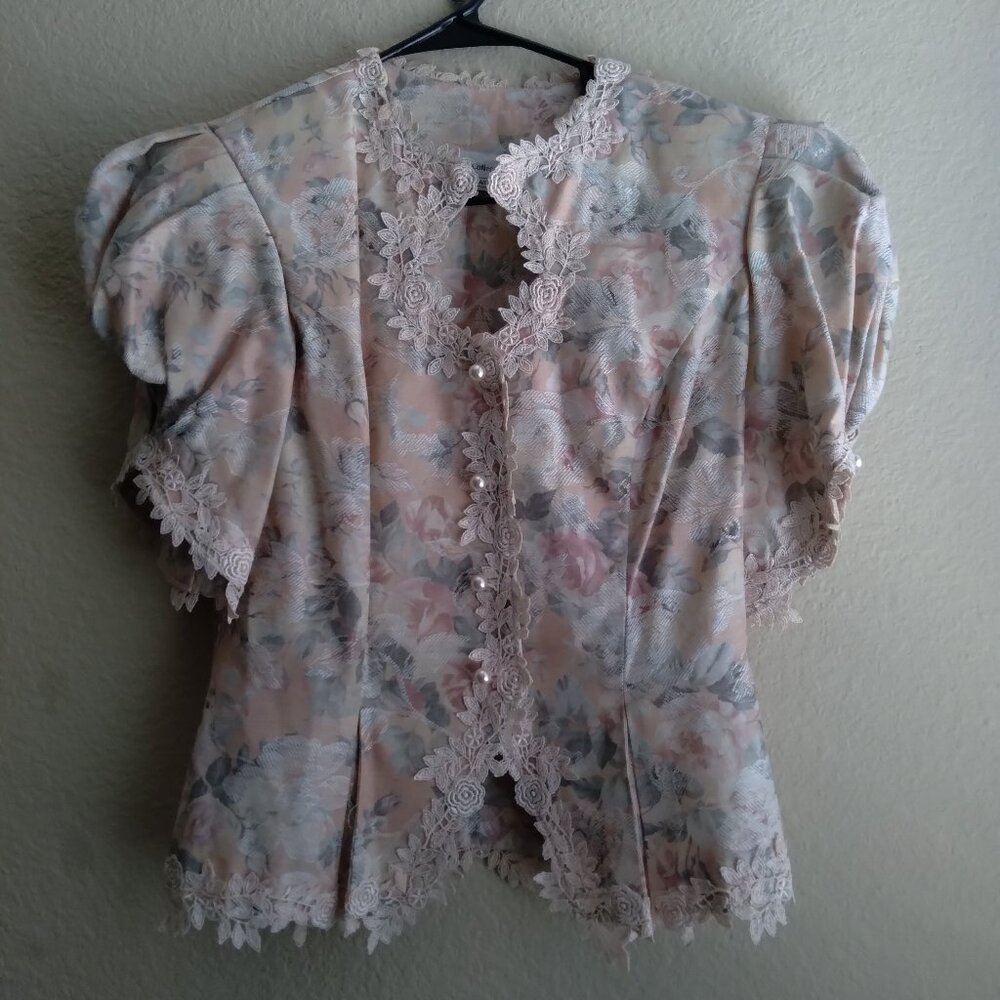 Vintage Nah Nah Collections by Jonathan Tait Peachy Pink Floral Lace Jacket
